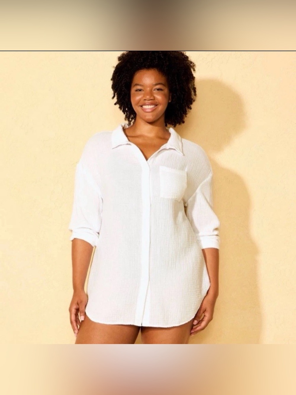 Shade & Shore Womens Gauze Cover Up Shirt Dress Size Medium White Sheer Long NWT - Picture 2 of 10